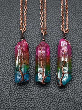 Hot Selling Stone Crystal Pillar Tree Of Life Pendant In Europe And America